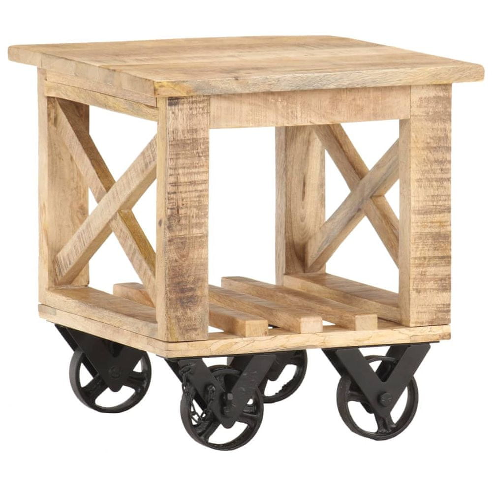Petromila vidaXL Príručný stolík na kolieskach 40x40x42 cm, surové mangové drevo